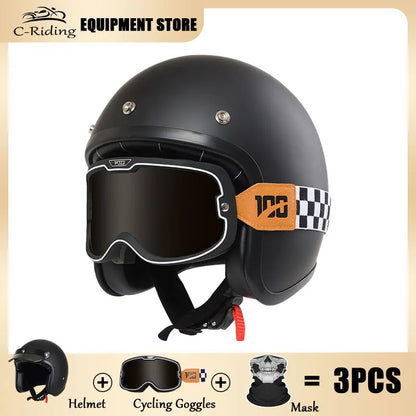 Hot Sale Open Face Helmet Retro 3/4 Jet Motorcycle Helmets Men ABS Shell Safty Cap German Style Four Seasons DOT Approved