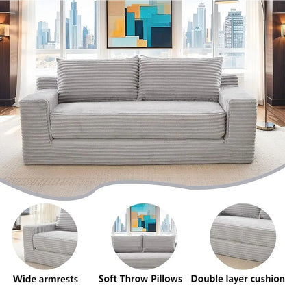 2 in 1 Convertible 56 Corduroy Cloud Loveseat Sofa, Memory Foam Couch in a Box, Easy Assembly for Small Spaces, Suitable for Hom