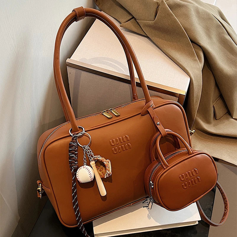 Women's Fashion Bowling Tote Handbags And Purses Retro Shoulder Crossbody Bags Quality Leather Ladies Messenger Bag Mini Purse