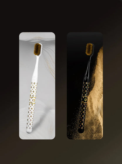 [6-Pcs Gift Boxes] New high-looking black gold printed small head household couple travel soft-bristle toothbrush