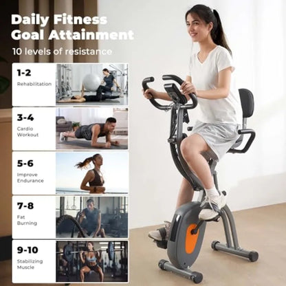 Recumbent Exercise Bike for Home Workout with Folding Design Arm Resistance Bands Pulse Sensor LCD Monitor Ideal for Indoor Car