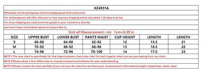 AVELINE Fashion Hollow Mesh Splicing PU Leather Gathering Sexy Strap Underwear Set