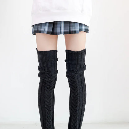 Women Winter Warm Breathable Long Johns Mohair Knee Length Knitted Wool Stretch High Sockings Femboy Leg Warmers Kawaii Clothes
