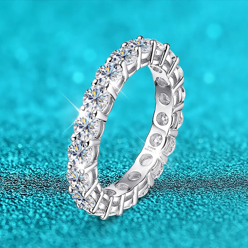 Smyoue 2-5mm Full Moissanite Ring for Women Sparkling Wedding Eternity Bands 100% S925 Sterling Silver Jewelry Classic Ring