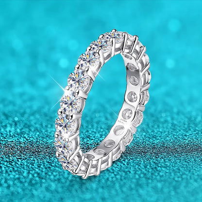 Smyoue 2-5mm Full Moissanite Ring for Women Sparkling Wedding Eternity Bands 100% S925 Sterling Silver Jewelry Classic Ring
