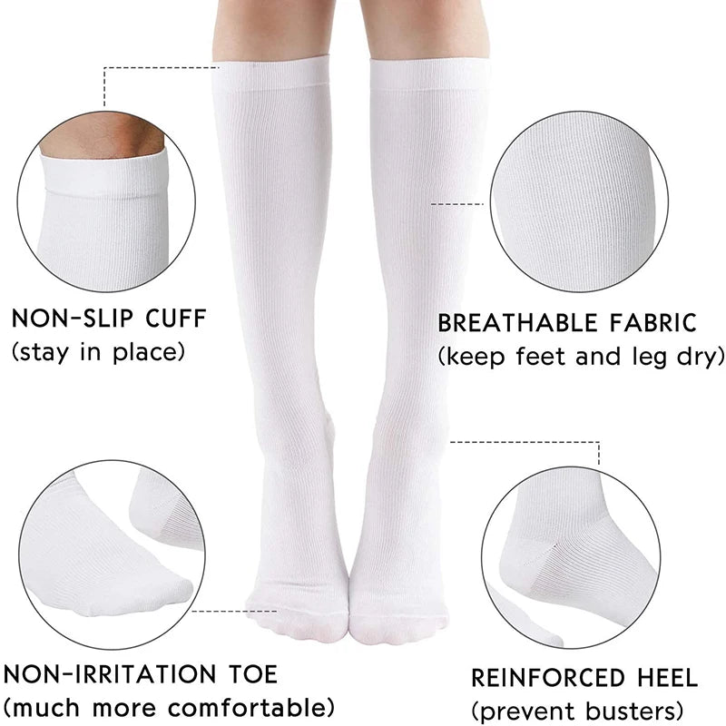 3/6/7 Pairs Compression Socks Women Medical Edema Running Socks Men Knee Length Cycling Socks  Football Basketball Outdoor trave