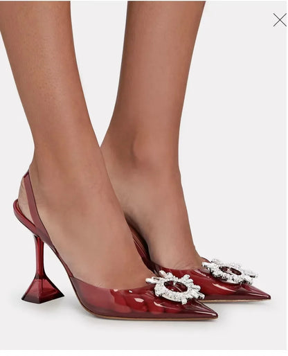 Brand Women Pumps Luxury Crystal Slingback High Heels Summer Bride Shoes Comfortable Triangle Heeled Party Wedding Shoes