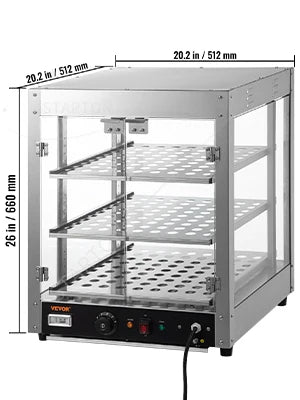 2/3 Tiers Countertop Food Warmer Commercial 3D Heating Pizza Pastry Warmer with Temp Knob Display Kitchen Appliance