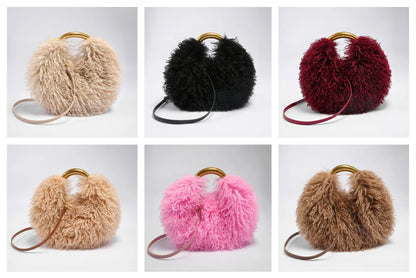 Spice Girl Solid Color Plush Women's Shoulder Bags Exquisite Handle Female Handbag Casual Versatile Furry Ladies Messenger Bag