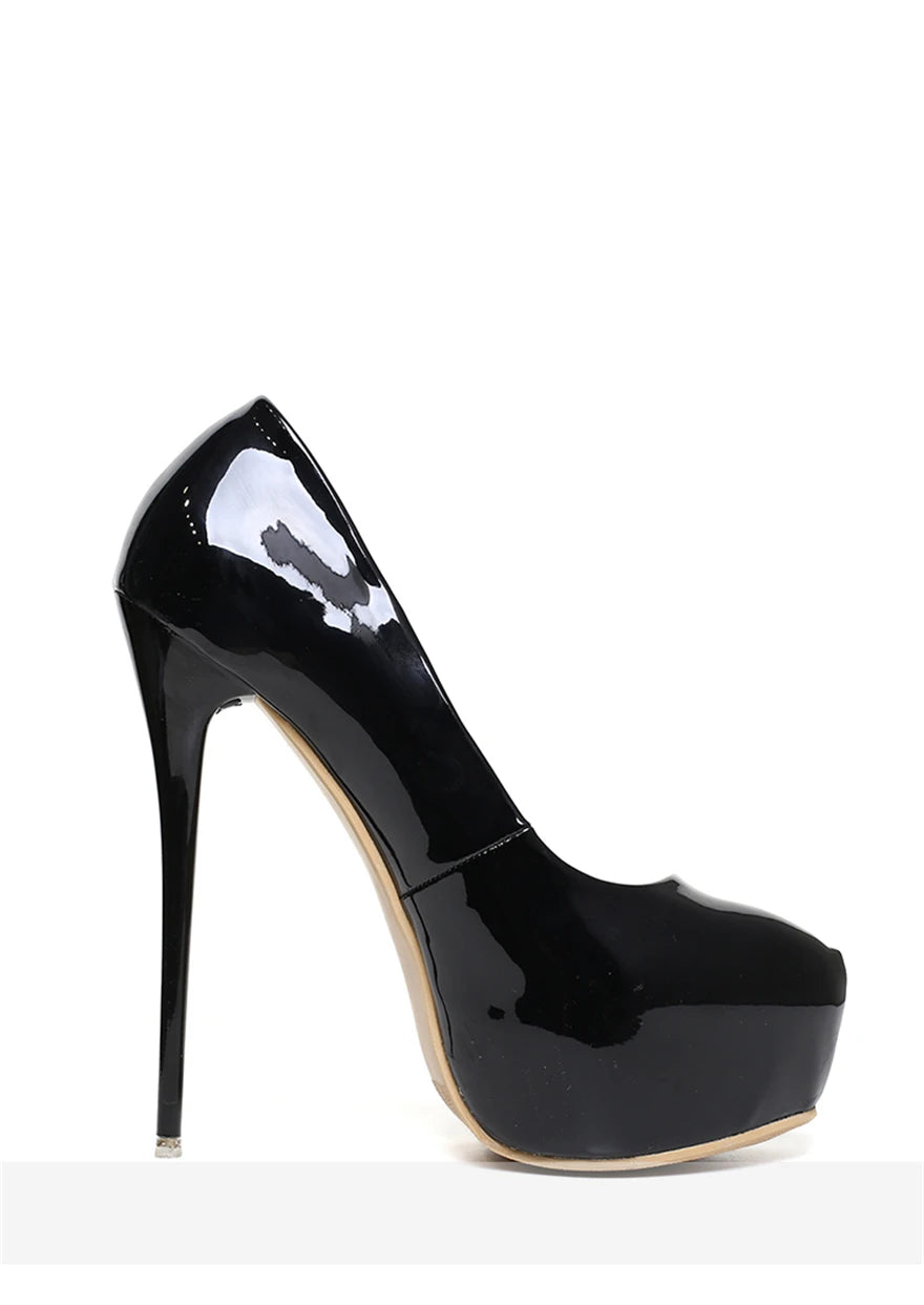 Big Size 35-47 Patent Leather Red Wedding Shoes 2025 Women Round Toe Super High Heels 16cm Pumps Sexy Platform Party Shoes Woman