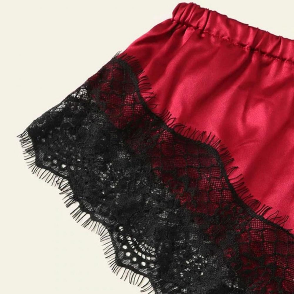 Spaghetti Strap Shorts Women Sleepwear Set Elastic Solid Color Female Camisole Shorts Lace Women Sleepwear Set