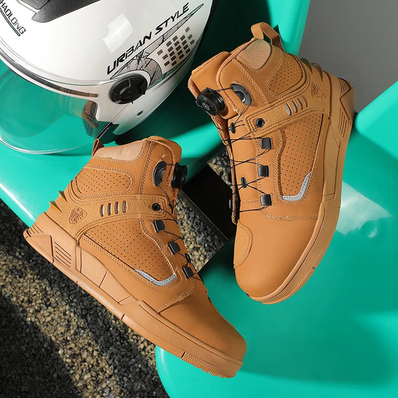 Cowhide Motorcycle Boots Men Leather Breathable Anti Slip Motorbike Cycling Shoes High Quality Men's Motocross Protective Boot