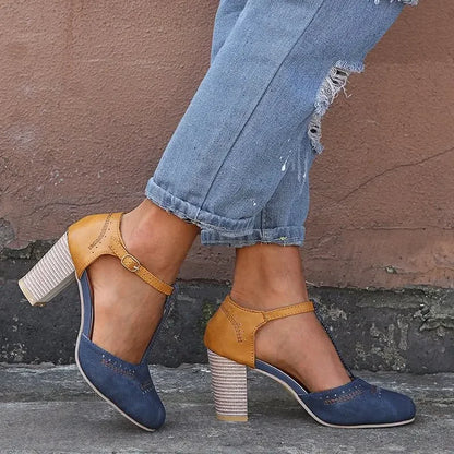 Mary Janes High Heels Women Spring Autumn Shoes Women Round Toe Block Heel Shoes Square Heel Leisure Casual  Rome Pumps fgh