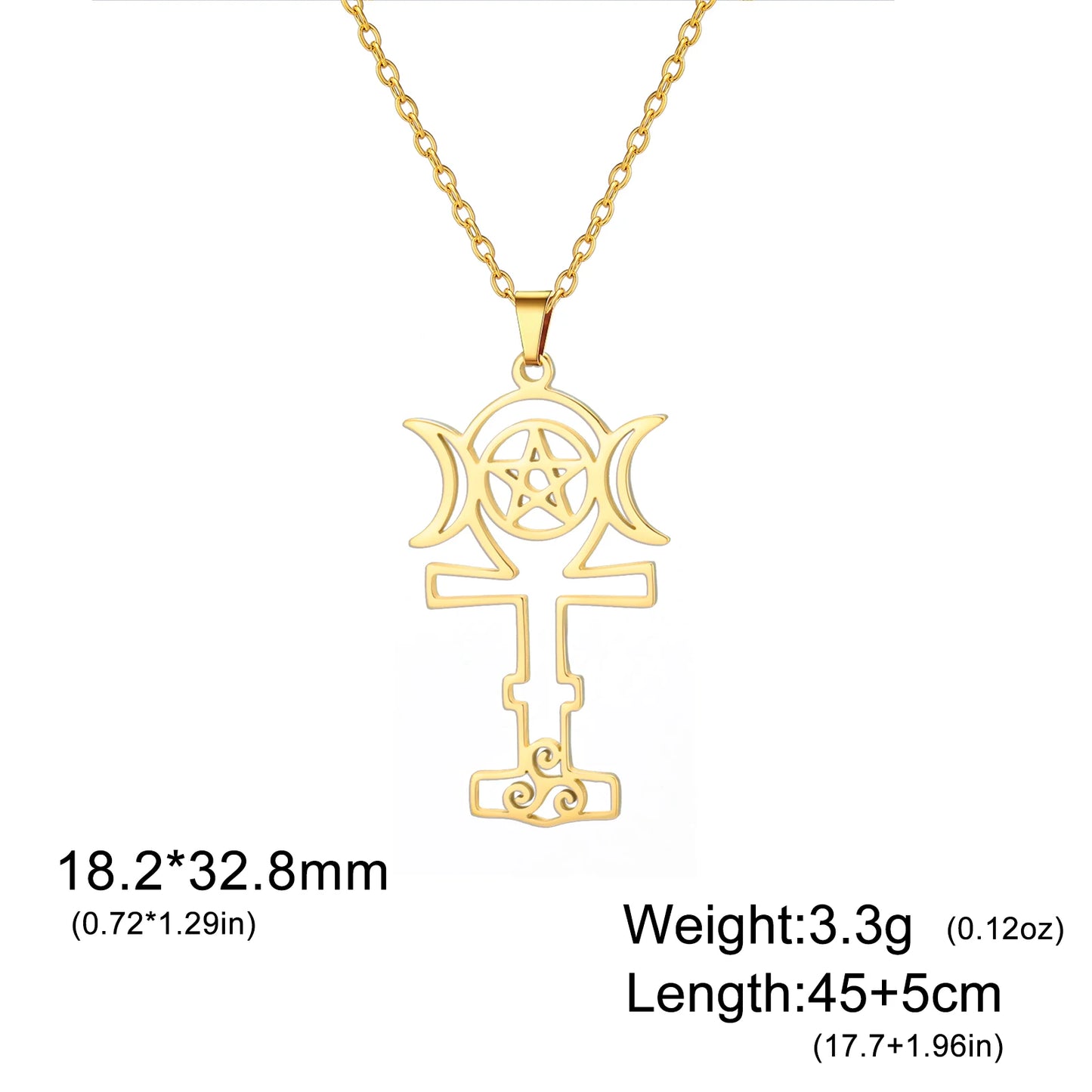 Jeshayuan Greek Goddess Hecate Ἑκάτη Pendant Necklace For Women Triple Moon Goddess Stainless Steel Amulet Jewelry NEW
