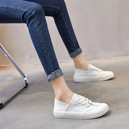 GKTINOO Genuine Leather Lace Up White Shoes For Women Flats Heel Sofe Soles Sneakers Shoes Luxury Leisure Fashion Big Head Shoes