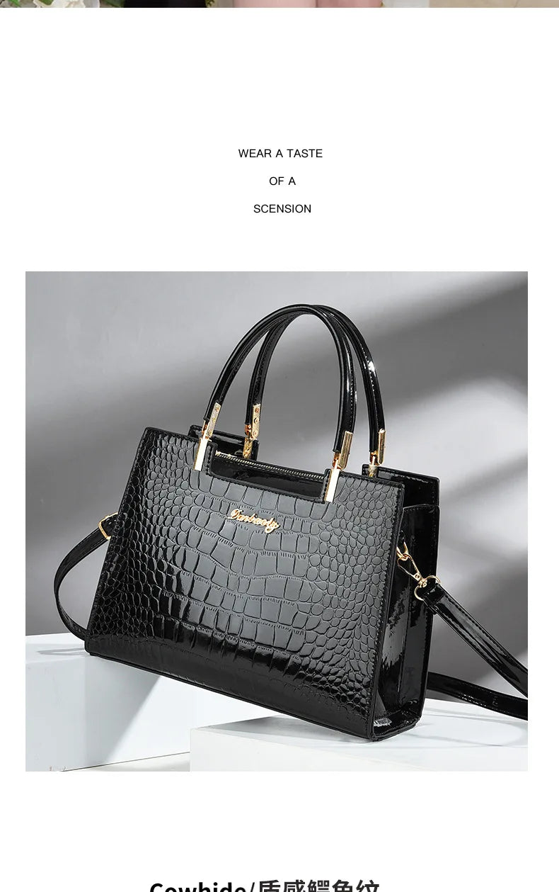 Luxury Bright Leather Ladies HandBags High-end Crocodile  Messenger Bags Boston Ladies Shopping Shoulder Tote Bags Crossbody Bag