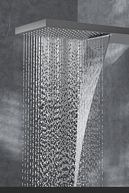 Luxury  black brass shower system wall-mounted LED digital display design Cold & hot dual-control 4-function ceiling shower Tap