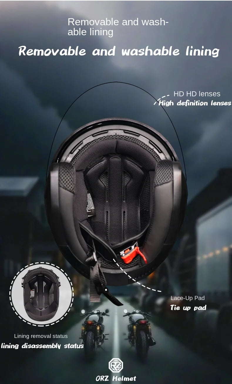 ORZ Motorcycle Helmet Half Face Double Lens Moto Four Seasons Men Women Street Fashion Helmet Capacete De Moto Safety