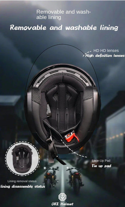 ORZ Motorcycle Helmet Half Face Double Lens Moto Four Seasons Men Women Street Fashion Helmet Capacete De Moto Safety