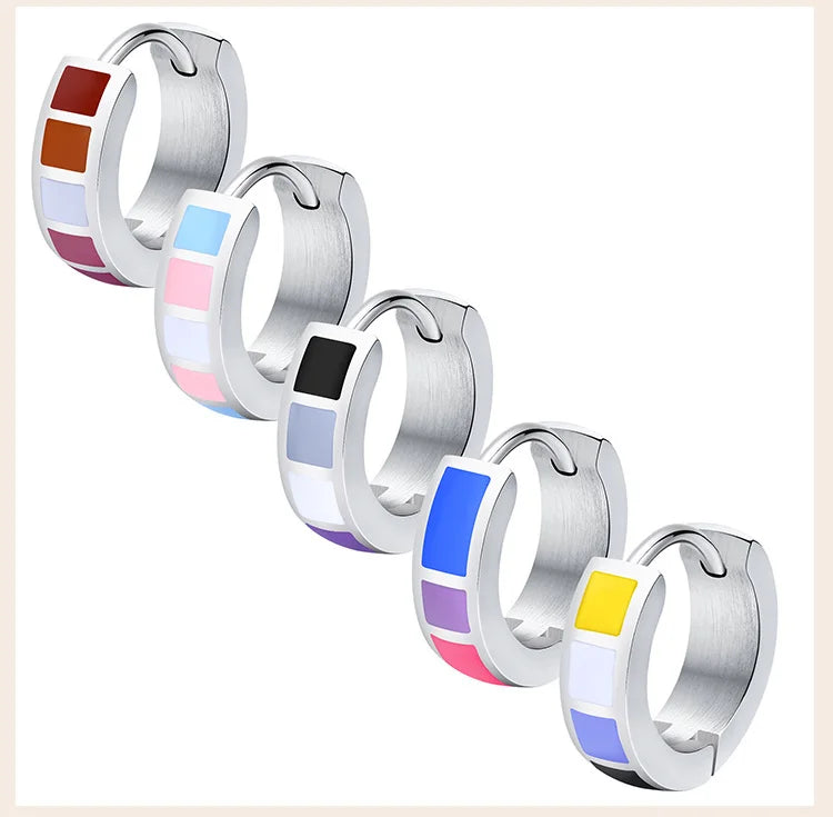 LGBT Rainbow Huggie Hoop Earring for Leibian Gay, Pride Flag Hinged Ear Piercings, Stainless Steel Jewelry