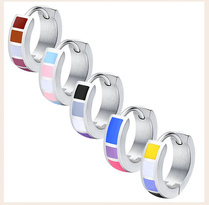LGBT Rainbow Huggie Hoop Earring for Leibian Gay, Pride Flag Hinged Ear Piercings, Stainless Steel Jewelry