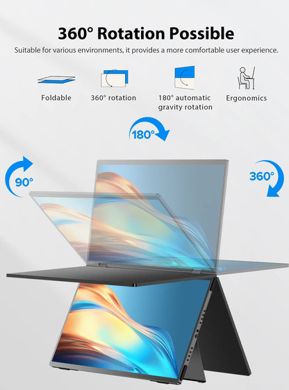 UPERFECT Laptop Screen Extender 15.6' FHD 1080P 360° Foldable Dual Monitors 100% SRGB HDMI USB-C Stacked Triple Portable Monitor