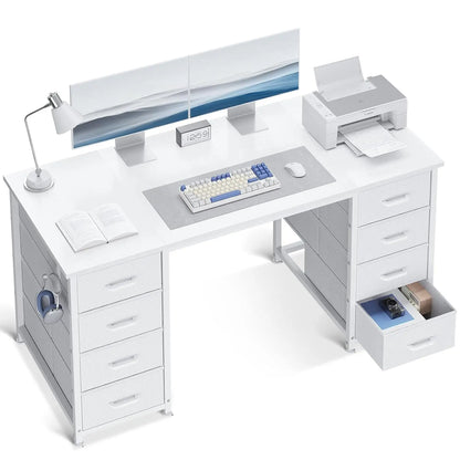 48 Inch White Computer Desk with 8 Fabric Drawers, Modern Office Desk with Large Storage for Home Office, Study,, Customized