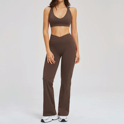 2 Piece Yoga Clothes Women's Sexy Wear Sexy Sport Bra High Waist Flared Pant Fitness Suit Gym Workout Jogging Sports Yoga Set