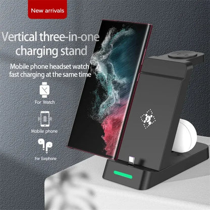 3 in 1 Wireless Charger Stand Fast Charging Station - for iPhone 17-12/X Apple Watch AirPods Samsung Galaxy S25/S23/S22 Charger