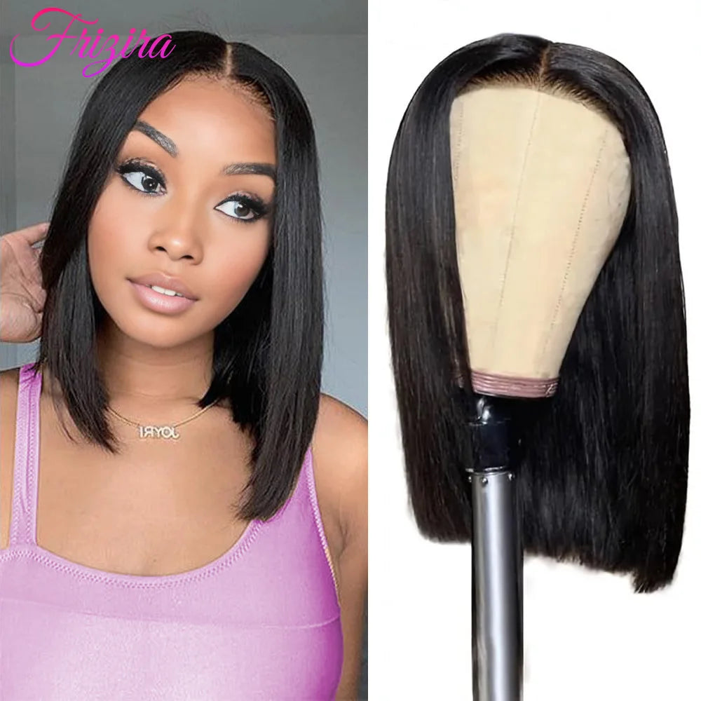 Glueless Wigs Human Hair Pre Plucked Pre Cut Wear and Go 5X5 HD Lace Closure Bob Wig Straight Short Bob Wig Human Hair for Women