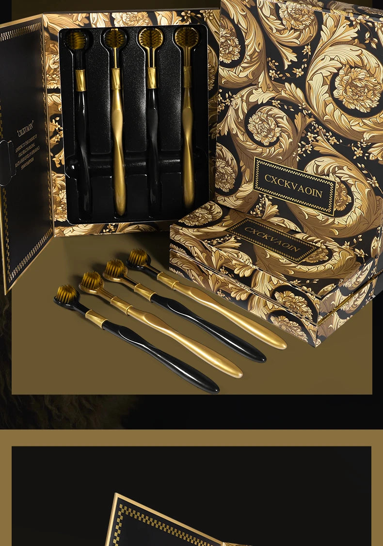 [4-pcs gift box] High-end black gold series three-sided brush head wrapped soft bristle toothbrush