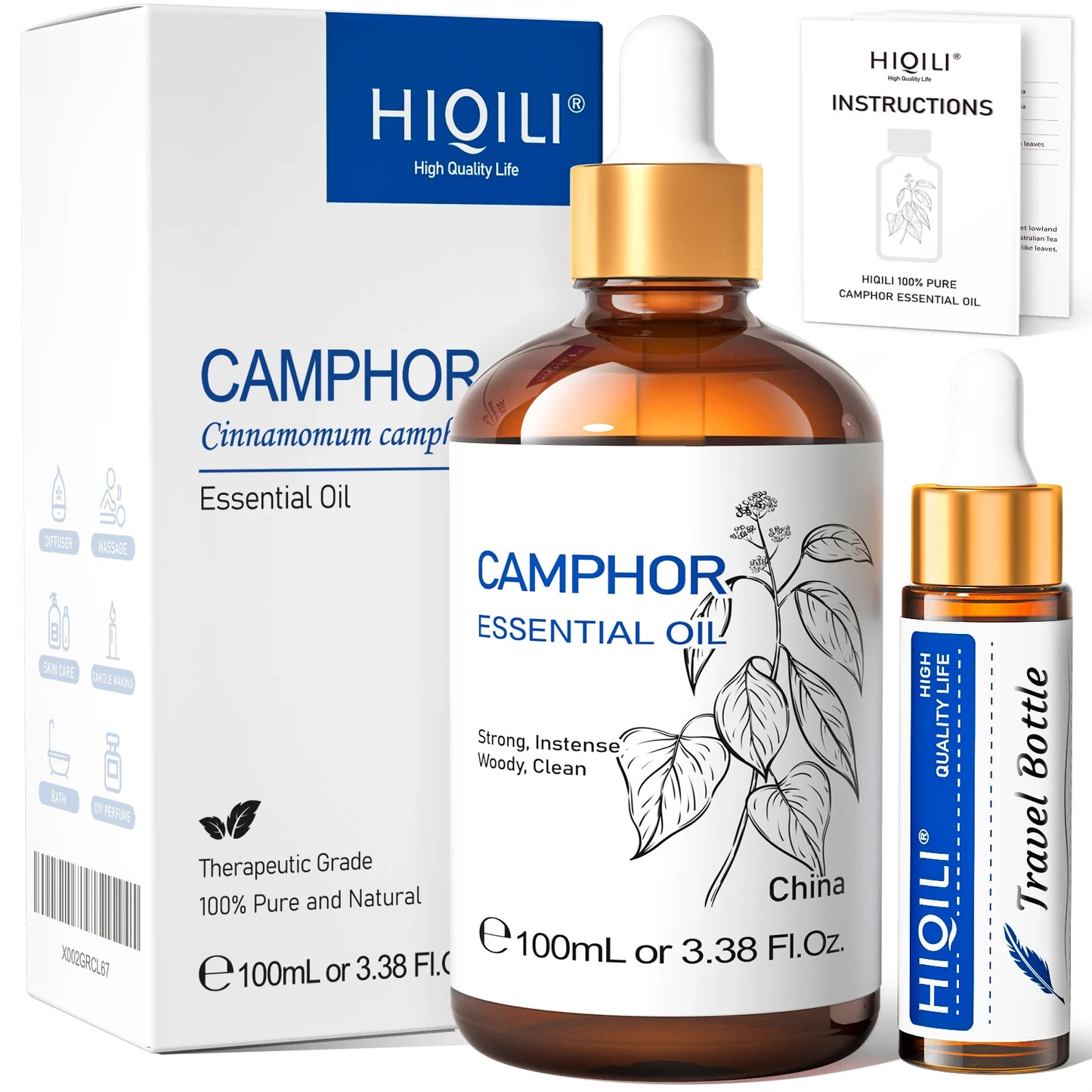 HIQILI Essential Oil Rose Geranium Lavanda Citronela Tea Tree vanille Body Oil Face Skin Care Massage 100ML/3.38fl.oz