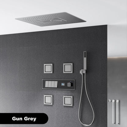 Gun gray brass luxury LED digital display constant temperature shower system embedded ceiling hot and cold water bathroom mixer