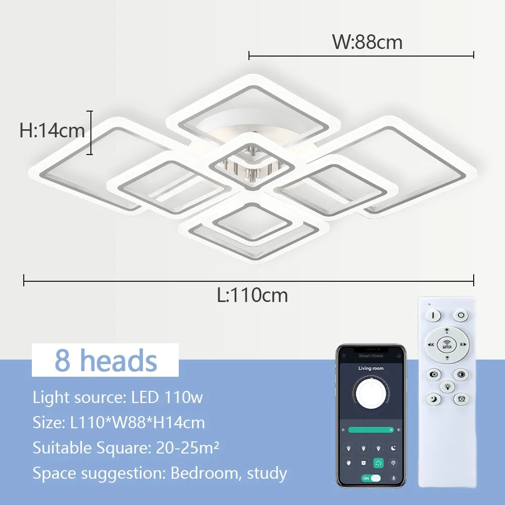 Simple Ceiling Chandelier Square with Remote Control Dimmable Modern Ceiling Lights Smart LED Lighting Fixture Study Living Room