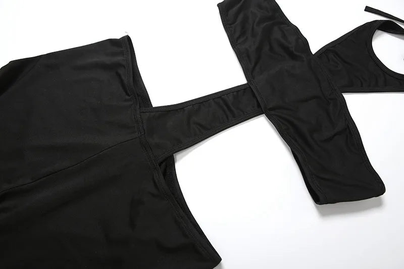Women Sexy Black Cross Lace Up Halter Backless Skinny Jumpsuits Strapless Hollow Out Slim Night Club One Piece Overalls Rompers