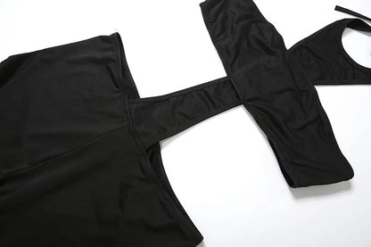 Women Sexy Black Cross Lace Up Halter Backless Skinny Jumpsuits Strapless Hollow Out Slim Night Club One Piece Overalls Rompers
