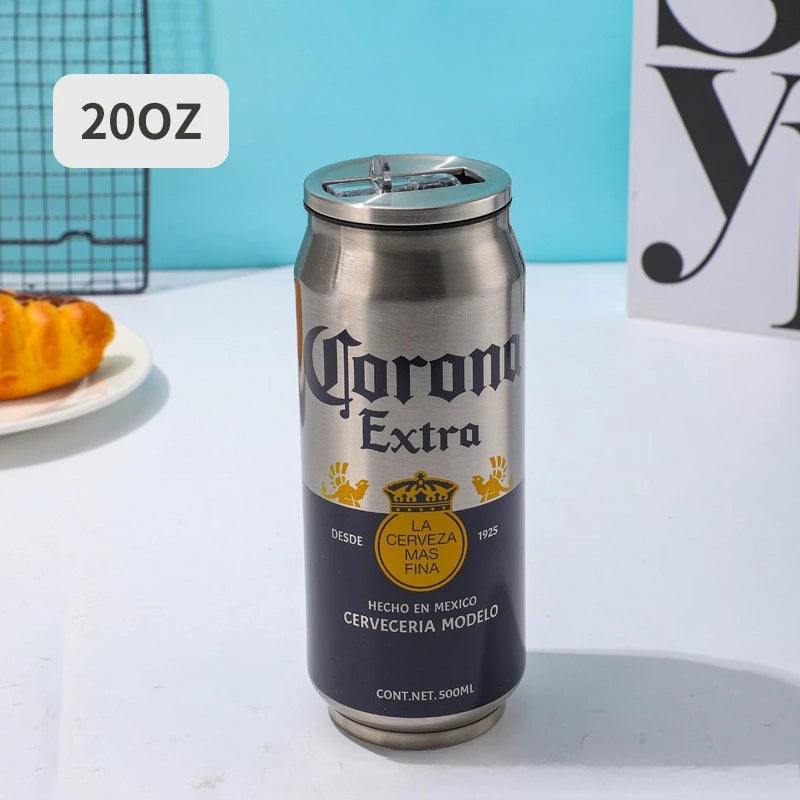 500ML Thermos with Straw 304 Stainless Steel Beer Bottle Cola Can Termos Para Cafe Beer Cold Keeper Home Kitchen Drinkware