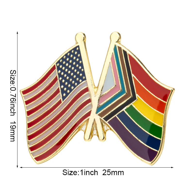 10pcs a lot U.S.A & Progress Pride Friendship Flag Metal Lapel Pin Flag Pin Badge