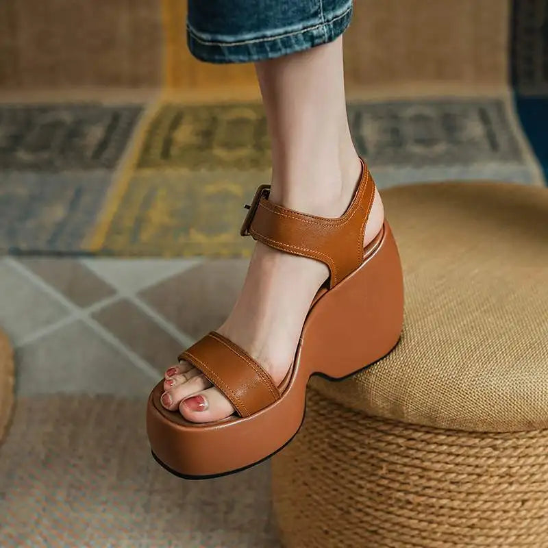 Krazing Pot 2026 Comfort Sheepskin Superstar High Thick Bottom Summer Shoes Casual Slingback Luxury Brand Platform Women Sandals