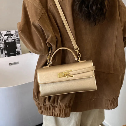 Women's Brand Luxury Lock Bag Retro Trendy Crossbody Bag Large Capacity Square Handbag Flip-top Commuter Bag Casual Shoulder Bag