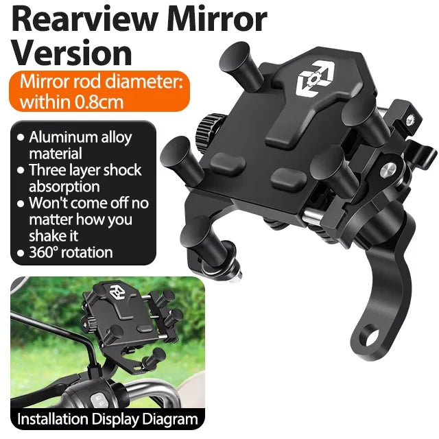 New Motorcycle Phone Holder Universal Alloy Shock-Absorbing Motos Bike Handlebar Navigation Bracket 360° Rotary Adjustable Stand