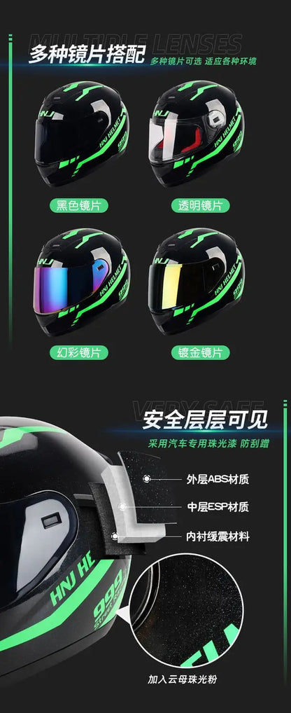 HNJ Men Motorcycle Helmet Women Full Face Helmet Riding Personality Horn Pink Helmet DOT Certification casco moto