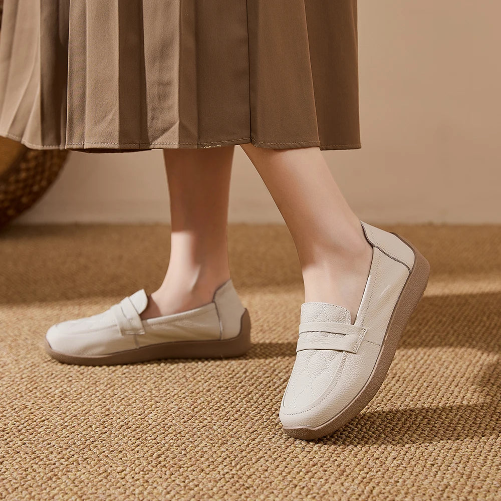 AIYUQI Women Genuine Leather Loafers Flat Slip‑on Comfort Mother Shoes Casual Ladies Moccasins Daily Walking Shoes Women