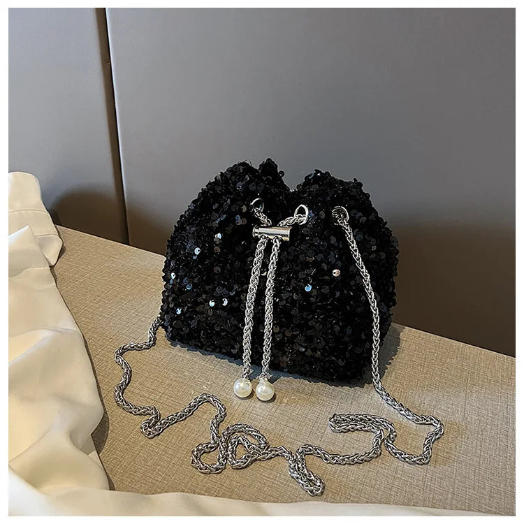 Good-looking Personality Sequin Women's New Korean Bucket Bag Bright Eyes Style Fashion Crossbody Dinner Single Shoulder Bags
