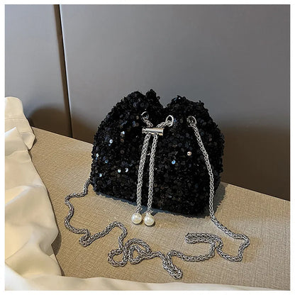 Good-looking Personality Sequin Women's New Korean Bucket Bag Bright Eyes Style Fashion Crossbody Dinner Single Shoulder Bags