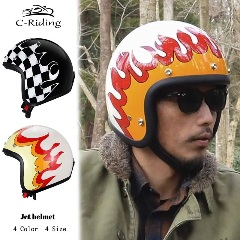 Hot Sale Open Face Helmet Retro 3/4 Jet Motorcycle Helmets Men ABS Shell Safty Cap German Style Four Seasons DOT Approved