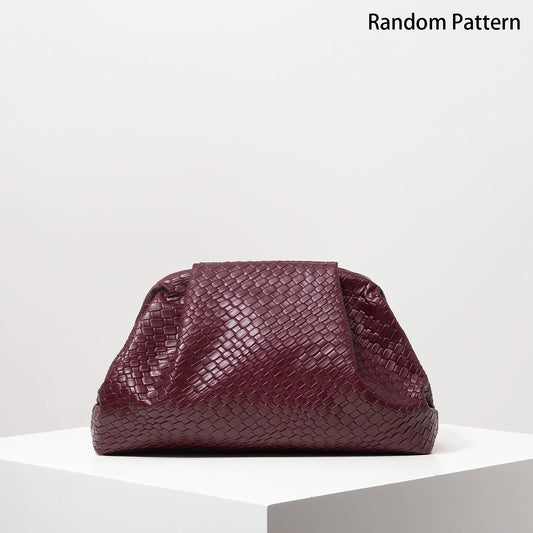 Vintage Artificial Leather Woven Pattern Clutch Bag，Burgundy Bag，Prom Dresses for Women，Large Capacity Women Purse
