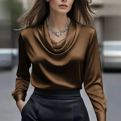 Satin Long Sleeve Shirt Women Elegant Slik Tops Female Solid Color Office Blouse For Women Spring Autumn Pullover