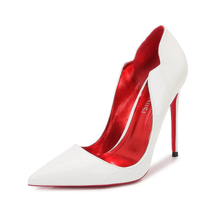 Black Curl Upper Women Patent PU Pointed Toe Stiletto 12cm High Heels Sexy Ladies Party Dress Shoes Club Dance Women Pumps