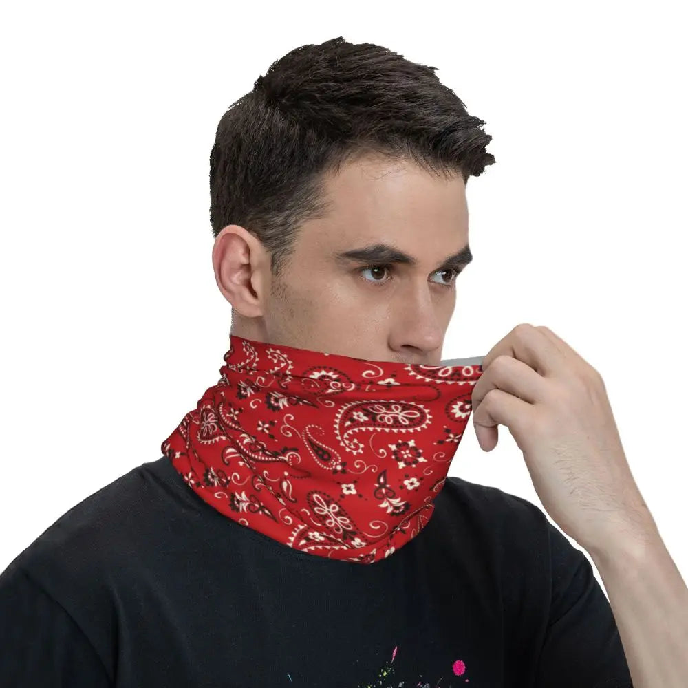 Custom Black Bandana Pattern Bandana Neck Gaiter for Hiking Cycling Women Men Wrap Scarf Paisley Style Headband Warmer